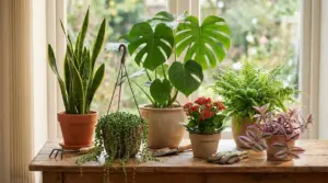 Piante da appartamento facili da coltivare per principianti su un tavolo vicino a una finestra luminosa